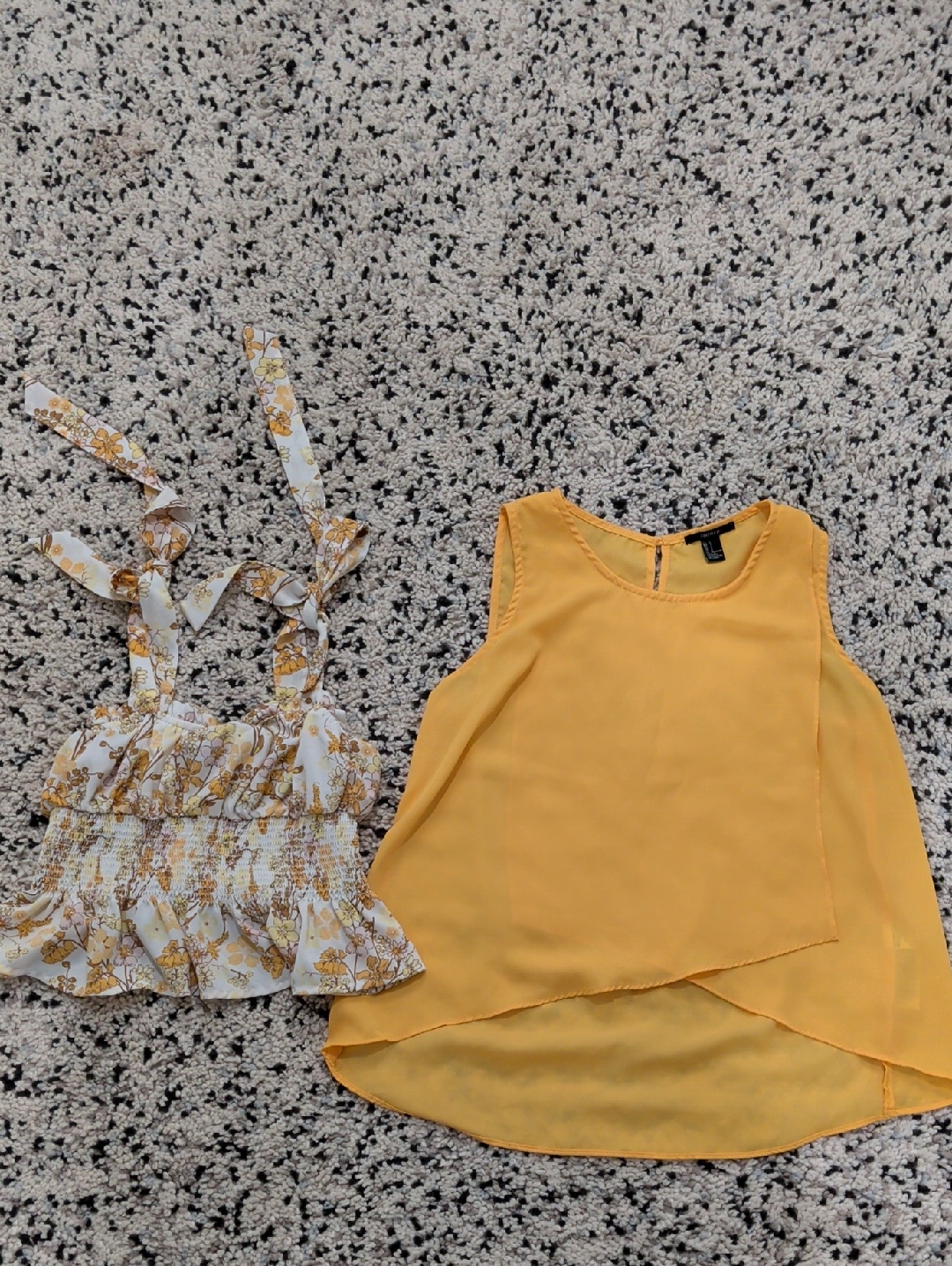 Forever 21 Yellow Layered Sleeveless Camisole & Floral Smocked Crop Top Size S